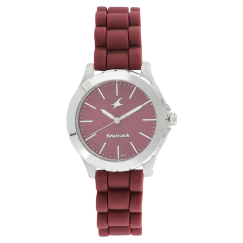 Fastrack Trendies Quartz Analog Maroon Dial Silicone Strap Watch for Girls