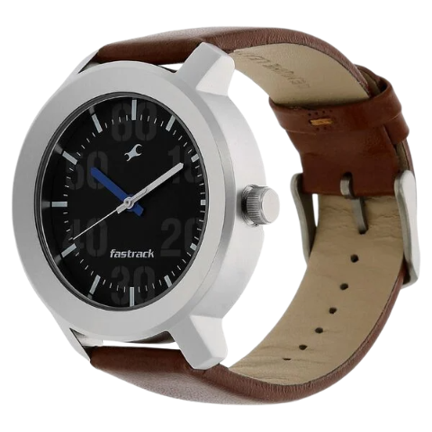 Fastrack Quartz Analog Black Dial Leather Strap Watch for Guys