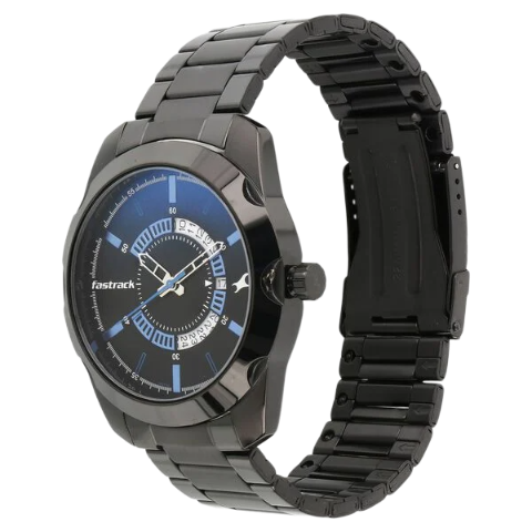 Fastrack All Nighters Quartz Analog with Date Black Dial Metal Strap Watch for Guys