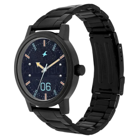 Fastrack Road Trip Quartz Analog Black Dial Stainless Steel Strap Watch for Guys