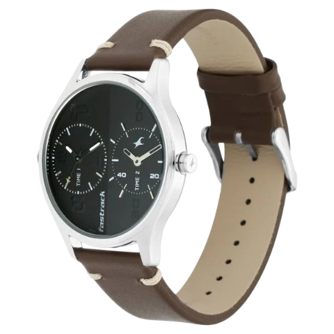 Fastrack Tripster Quartz Analog Bicolour Dial Leather Strap Watch for Guys