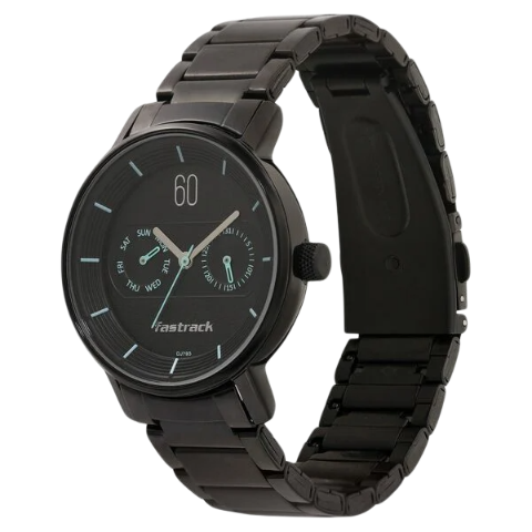 Fastrack Go Skate Quartz Analog with Day and Date Black Dial Stainless Steel Strap Watch for Girls