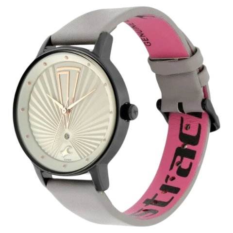 Fastrack Ruffles Quartz Analog with Date Grey Dial Leather Strap Watch for Girls