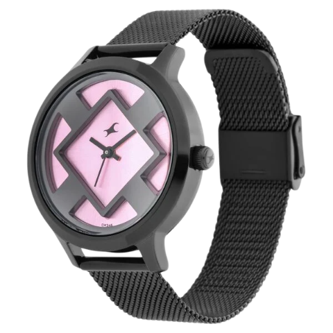 Fastrack Fit Outs Quartz Analog Pink Dial Metal Strap Watch for Girls