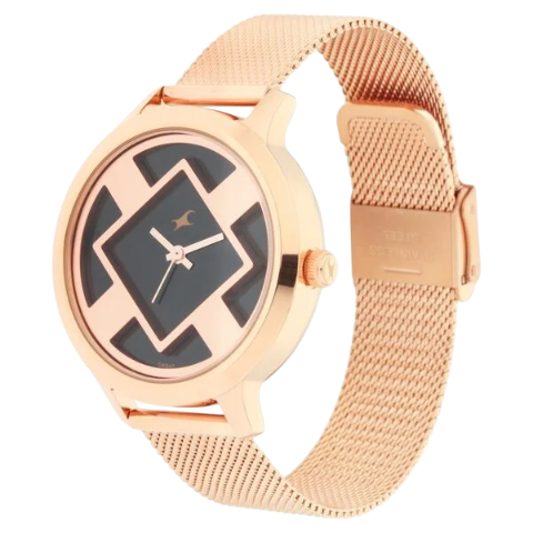 Fastrack Fit Outs Quartz Analog Black Dial Metal Strap Watch for Girls