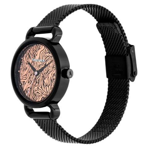 Fastrack Animal Print Quartz Analog Rose Gold Dial Stainless Steel Strap Watch for Girls