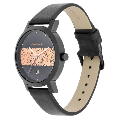 Fastrack Animal Print Quartz Analog with Date Bicolour Dial Leather Strap Watch for Girls