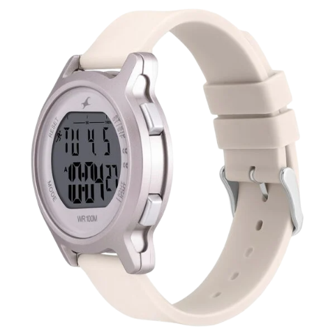 Fastrack Street Line Digital Dial Beige Silicone Strap Watch for Girls