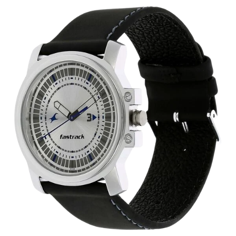 Fastrack Quartz Analog Silver Dial Leather Strap Watch for Guys