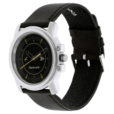 Fastrack Quartz Analog Black Dial Leather Strap Watch for Guys