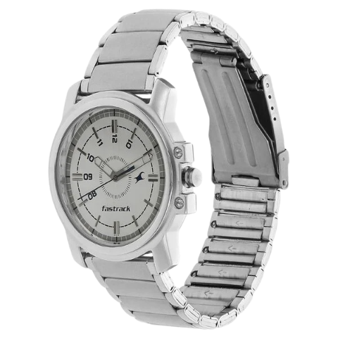 Fastrack Quartz Analog White Dial Stainless Steel Strap Watch for Guys