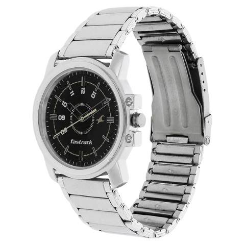 Fastrack Quartz Analog Black Dial Stainless Steel Strap Watch for Guys