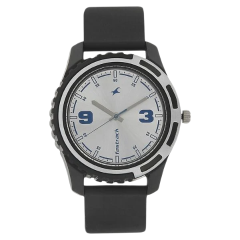 Fastrack Quartz Analog Silver Dial Plastic Strap Watch for Guys