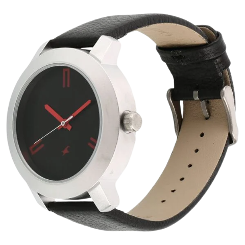Fastrack Quartz Analog Black Dial Leather Strap Watch for Guys