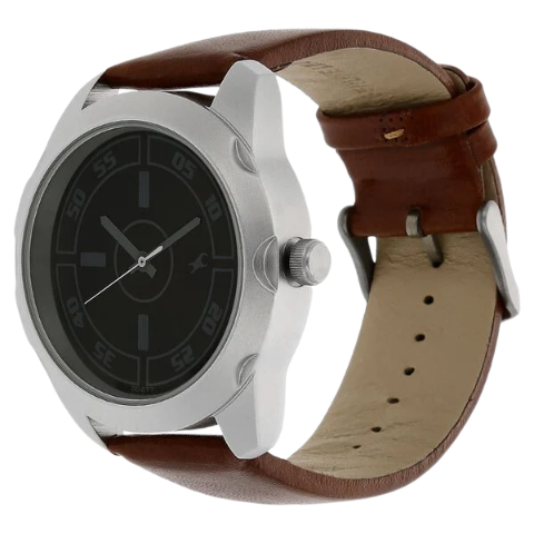 Fastrack Quartz Analog Black Dial Leather Strap Watch for Guys