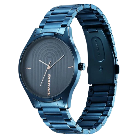 Fastrack Style Up Quartz Analog Blue Dial Stainless Steel Strap Watch for Guys