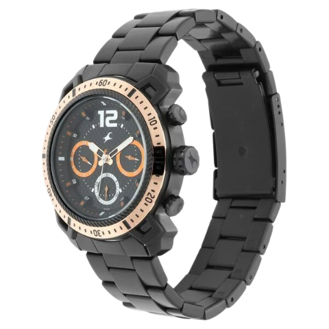 Fastrack All Nighters Quartz Analog Black Dial Stainless Steel Strap Watch for Guys
