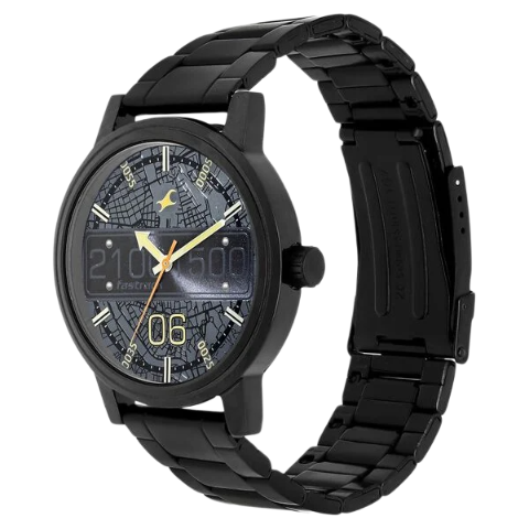 Fastrack Road Trip Quartz Analog Black Dial Stainless Steel Strap Watch for Guys