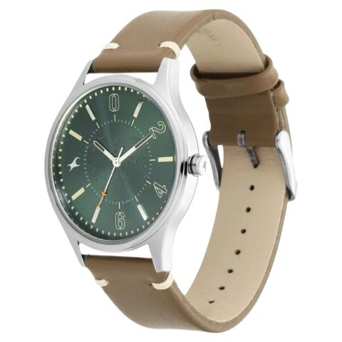 Fastrack Tripster Quartz Analog Green Dial Leather Strap Watch for Guys