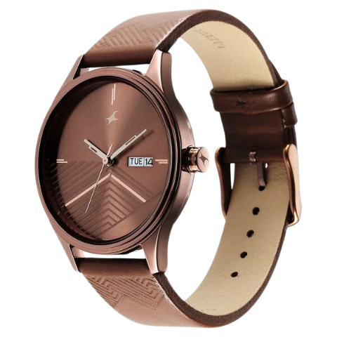 Fastrack Style Up Brown Dial Leather Strap Watch for Guys