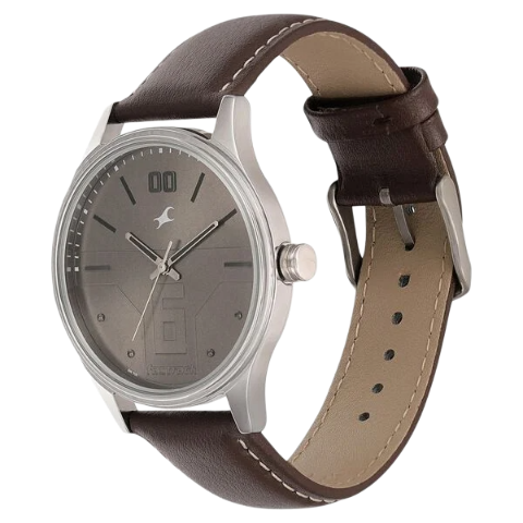 Fastrack Bare Basics Quartz Analog Brown Dial Leather Strap Watch for Guys