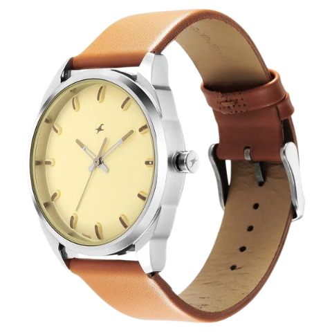 Fastrack After Dark Beige Dial Leather Strap Watch for Guys