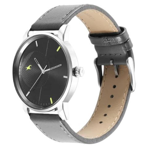 Fastrack Stunners Quartz Analog Black Dial Leather Strap Watch for Guys