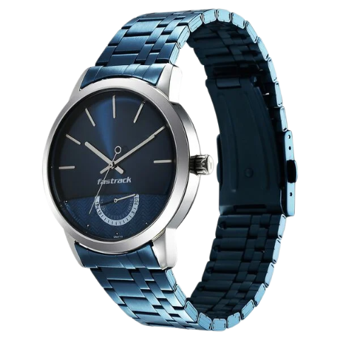 Fastrack Opulence Quartz Analog with Date Blue Dial Stainless Steel Strap Watch for Guys
