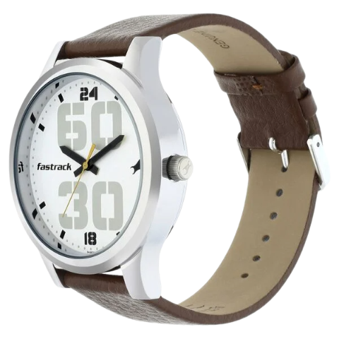 Fastrack Bold Quartz Analog White Dial Leather Strap Watch for Guys