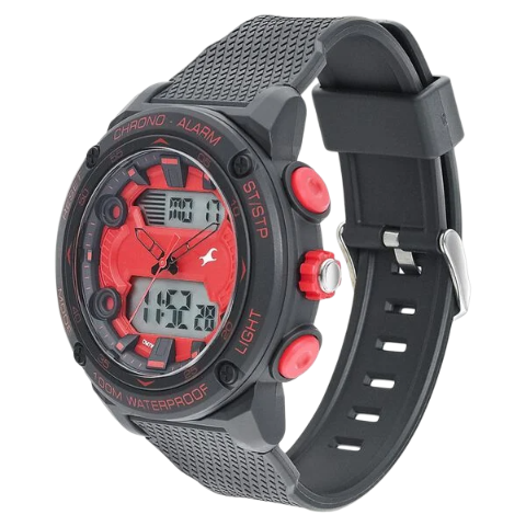 Fastrack Streetwear Red Dial with Black Colour Strap Watch for Guys