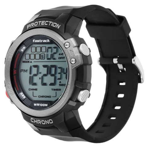 Fastrack Digital Dial Black Silicone Strap Watch For Guys