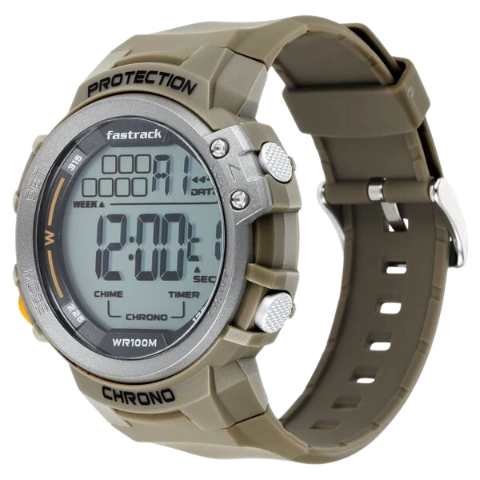 Fastrack Digital Dial Green Silicone Strap Watch For Guys