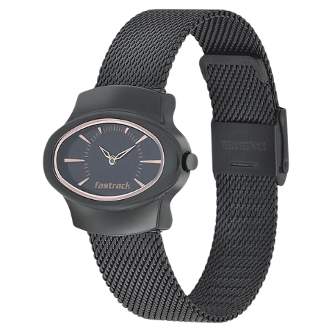Fastrack Hitlist Quartz Analog Black Dial Stainless Steel Strap Watch for Girls