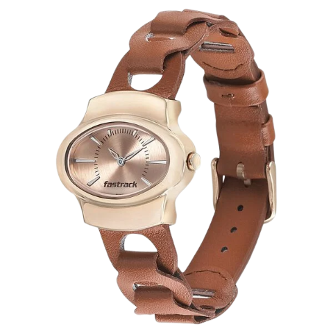 Fastrack Hitlist Quartz Analog Rose Gold Dial Leather Strap Watch for Girls