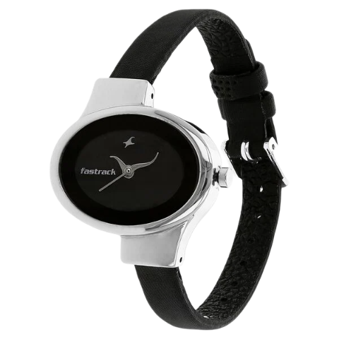 Fastrack Quartz Analog Black Dial Leather Strap Watch for Girls
