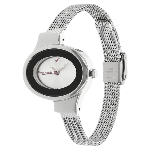 Fastrack Quartz Analog Silver Dial Stainless Steel Strap Watch for Girls