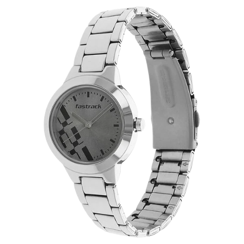 Fastrack Checkmate Quartz Analog Grey Dial Stainless Steel Strap Watch for Girls