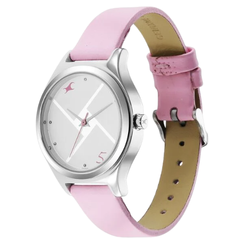 Fastrack Stunners Silver Dial Leather Strap Watch for Girls