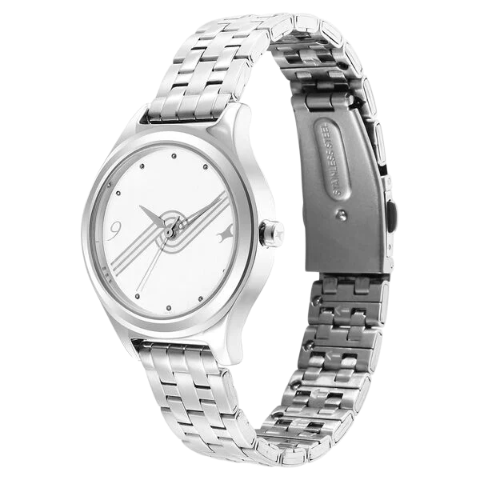 Fastrack Stunners White Dial Metal Strap Watch for Girls