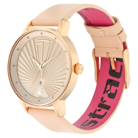 Fastrack Ruffles Quartz Analog with Date Beige Dial Leather Strap Watch for Girls