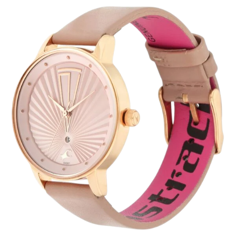Fastrack Ruffles Quartz Analog with Date Pink Dial Leather Strap Watch for Girls