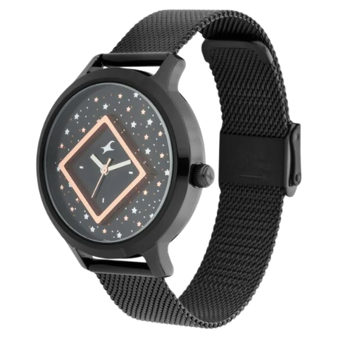 Fastrack Fit Outs Quartz Analog Black Dial Metal Strap Watch for Girls