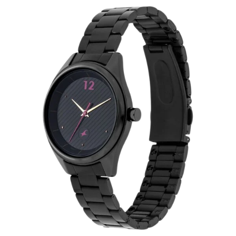 Fastrack Quartz Analog Black Dial Stainless Steel Strap Watch for Girls