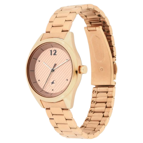 Fastrack Quartz Analog Rose Gold Dial Stainless Steel Strap Watch for Girls