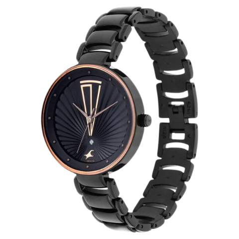 Fastrack Ruffles Quartz Analog with Date Black Dial Stainless Steel Strap Watch for Girls