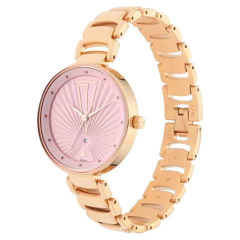 Fastrack Ruffles Quartz Analog with Date Pink Dial Stainless Steel Strap Watch for Girls