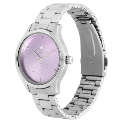 Fastrack Tripster Quartz Analog Purple Dial Stainless Steel Strap Watch for Girls