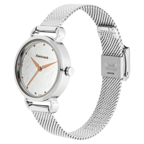 Fastrack Animal Print Quartz Analog Silver Dial Stainless Steel Strap Watch for Girls