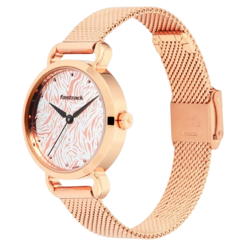 Fastrack Animal Print Quartz Analog Bicolour Dial Stainless Steel Strap Watch for Girls