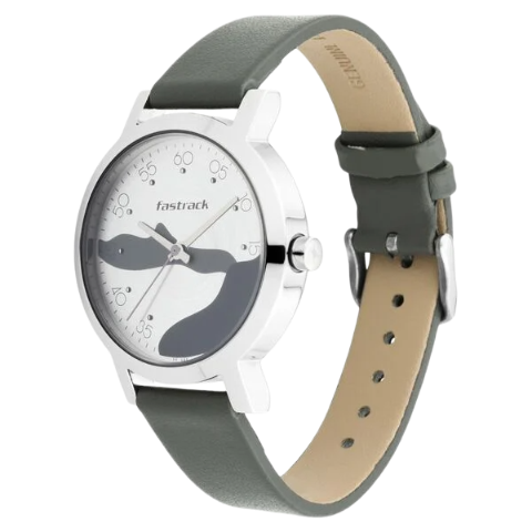 Fastrack Bare Basics Quartz Analog Silver Dial Leather Strap Watch for Girls